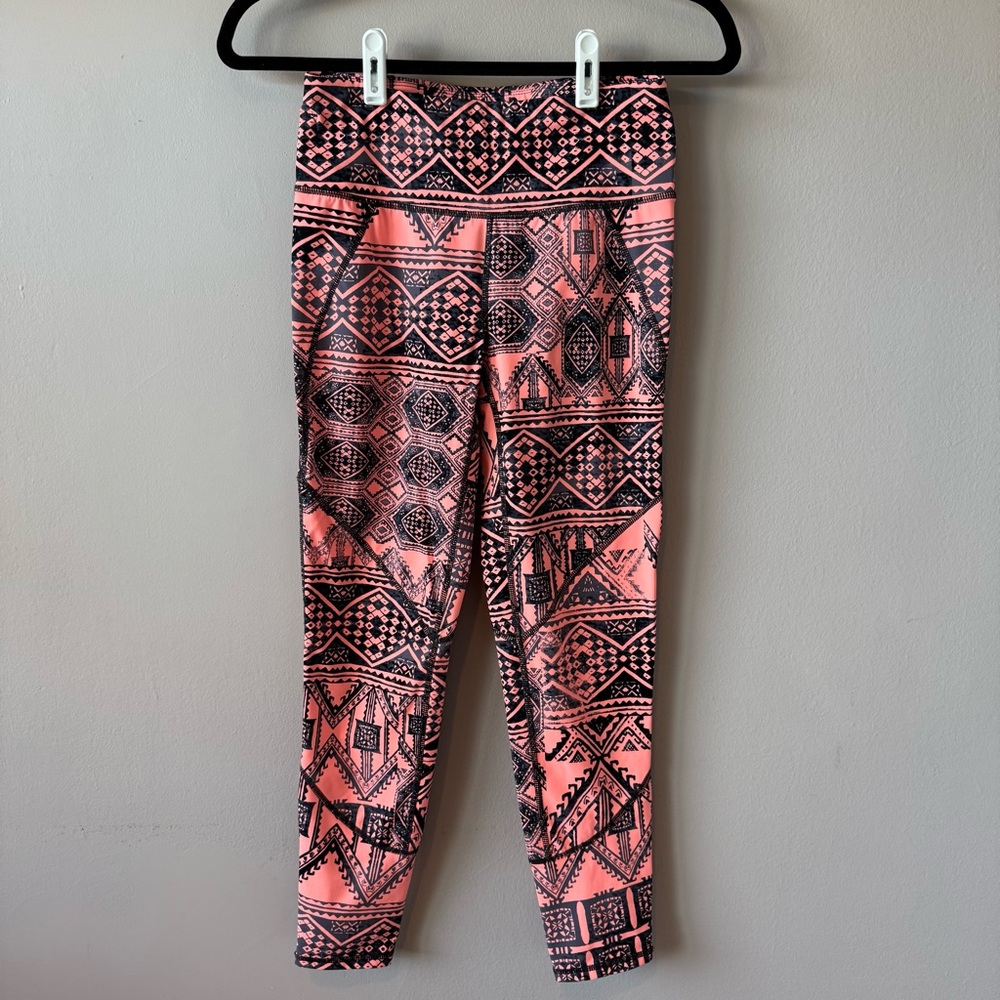 Sweaty Betty Women’s‎ 7/8 Power Pink Coral Aztec Pattern Sport Leggings Size XS